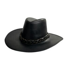 Vintage Head N Home Black Leather Braided Band Hat